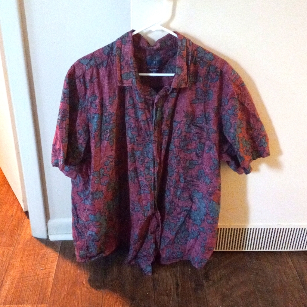 Men's red floral button down